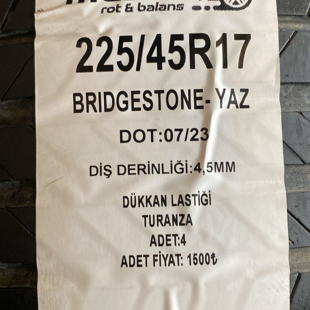 225/45 R17 BRIDGESTONE TURANZA ÇIKMA YAZ LASTİĞİ
