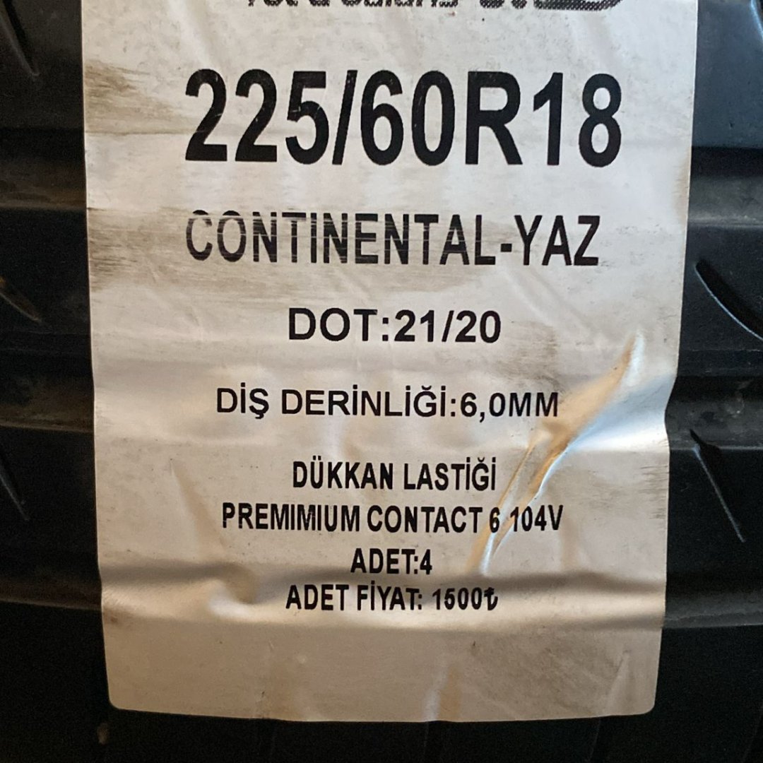 225/60 R18 CONTINENTAL PREMIMIUM CONTACT 6 104V ÇIKMA YAZ LASTİĞİ