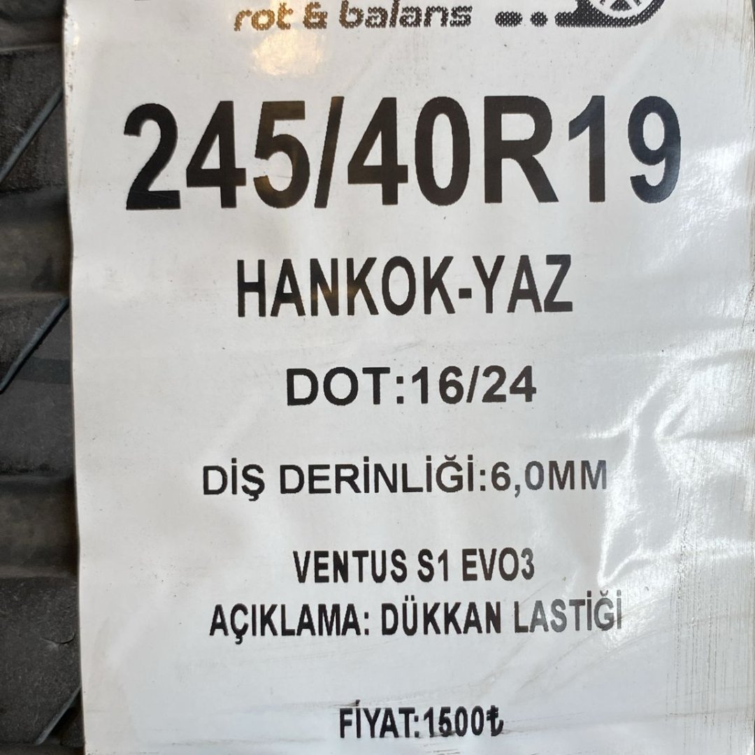 245/40 R19 HANKOOK YAZ VENTUS S1 EVO3 ÇIKMA LASTİK