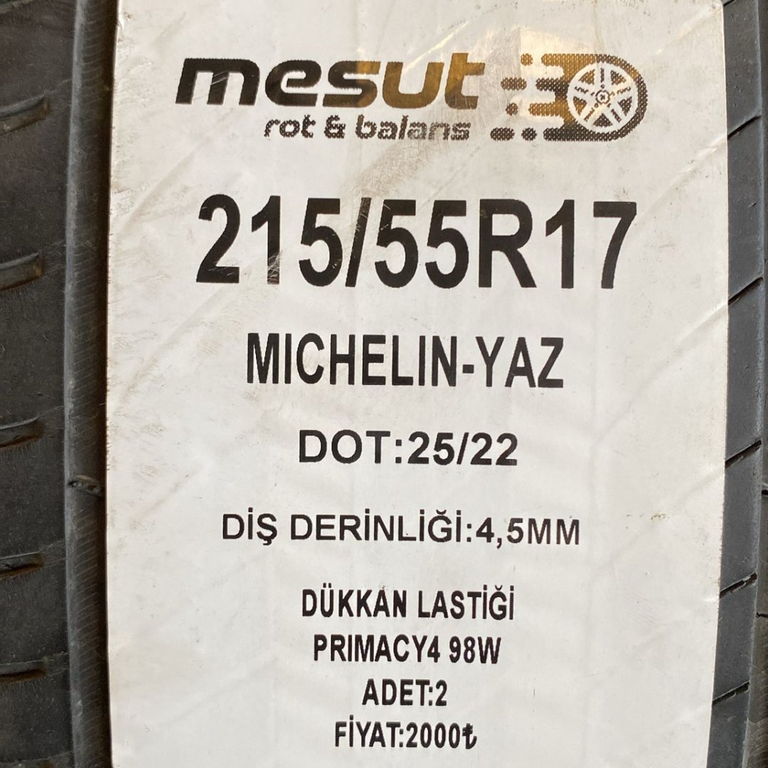 215/55 R17 98W  MICHELIN PRIMACY 4 YAZ ÇIKMA LASTİK
