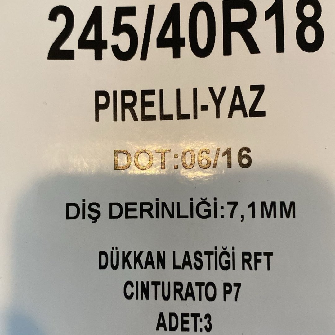 245/40 R18 PIRELLI CINTURATO P7 RFT ÇIKMA LASTİK