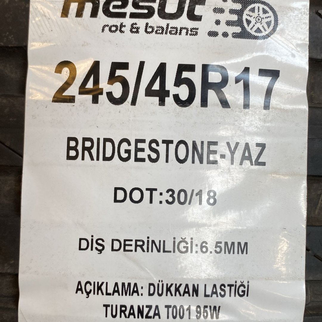 245/45 R17 95W BRIDGESTONE TURANZA T001 YAZ ÇIKMA LASTİK